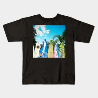 Retro Color Surfboard Fence of Paia Kids T-Shirt